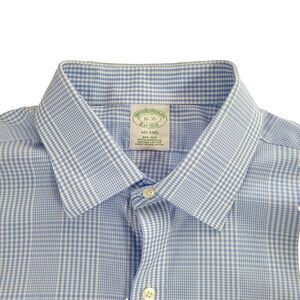 Brooks Brothers Milano Supima Cotton Plaid Button Up Blue 16 mens preppy